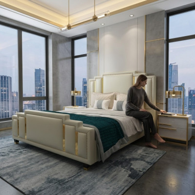 łóżko Double Sleep Pokój Luksusowy Hotel Małżeński Designerskie Łóżko 180x200 Skóra