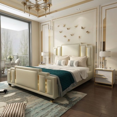 łóżko Double Sleep Pokój Luksusowy Hotel Małżeński Designerskie Łóżko 180x200 Skóra