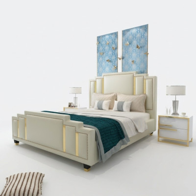 łóżko Double Sleep Pokój Luksusowy Hotel Małżeński Designerskie Łóżko 180x200 Skóra