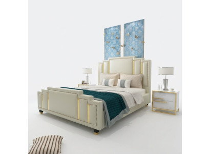 łóżko Double Sleep Pokój Luksusowy Hotel Małżeński Designerskie Łóżko 180x200 Skóra