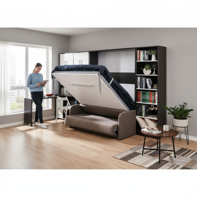 Szafa Łóżko z Sofa Podkładka Ściana Szafki Sleep Łóżko składane Meble + Kanapa Nowość
