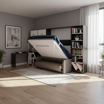 Szafa Łóżko z Sofa Podkładka Ściana Szafki Sleep Łóżko składane Meble + Kanapa Nowość