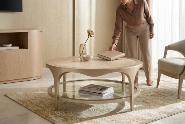 Salon Meble Tabela stolik kawowy Design Meble luksusowe Drewno stoły Owalne Okrągłe