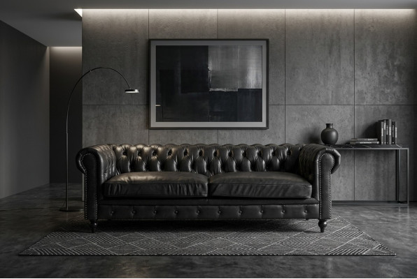Cheterfield Sofa 3 miejsce do siedzenia Modern Skóra -Fibre Prawdziwe drewno Luksusowe meble w stylu klasycznym