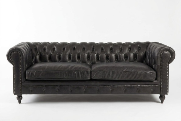 Cheterfield Sofa 3 miejsce do siedzenia Modern Skóra -Fibre Prawdziwe drewno Luksusowe meble w stylu klasycznym