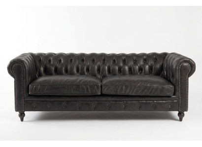 Cheterfield Sofa 3 miejsce do siedzenia Modern Skóra -Fibre Prawdziwe drewno Luksusowe meble w stylu klasycznym