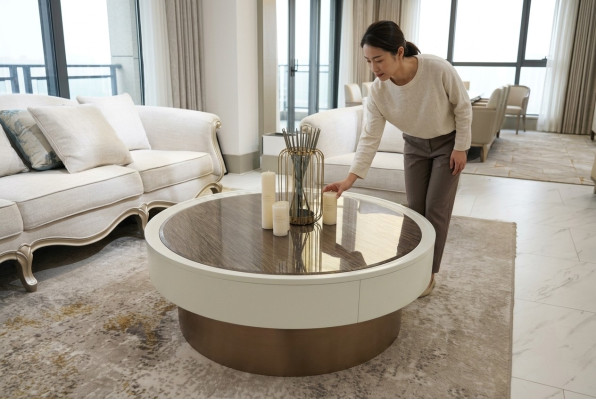 Design Metal Drewno Złota Sofa Salon stoły Boczne Okrągły Tabela stolik kawowy
