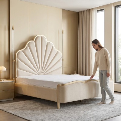 Łóżko Skóra Podkładka Sypialnia Małżeństwo 180x200 Design Podwójne łóżko Skórzane Łóżko łóżko