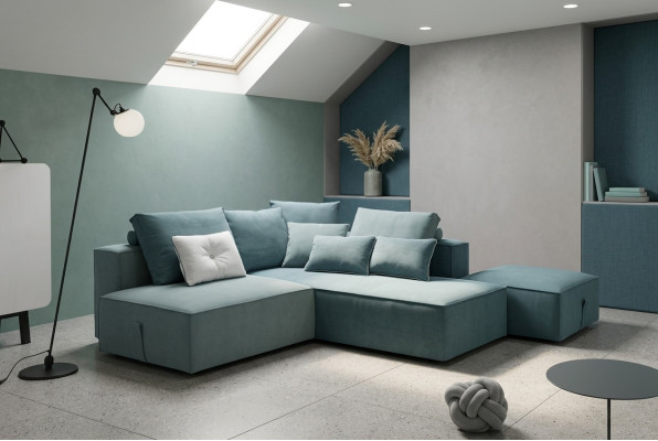 Designerska sofa kanapa Narożnik Stołek tapicerowana do salonu w kształcie litery L nowoczesna alfitalia