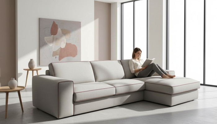 Materiałowa kanapa w kształcie litery L Żywy krajobraz Narożnikowa kanapa Sofa Modern Design Focus alfitalia