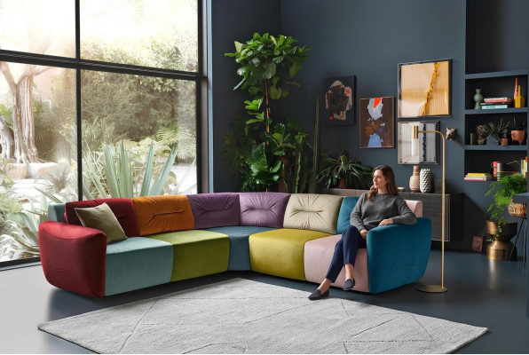 Narożnikowa kanapa Włókienniczy Narożnik Żywy krajobraz Design Narożnikowa kanapa Sofa Kanapa Włochy Alfitalia