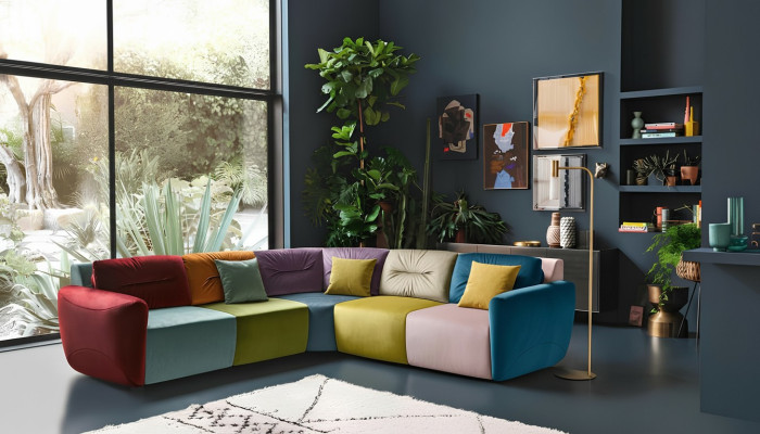 Narożnikowa kanapa Włókienniczy Narożnik Żywy krajobraz Design Narożnikowa kanapa Sofa Kanapa Włochy Alfitalia