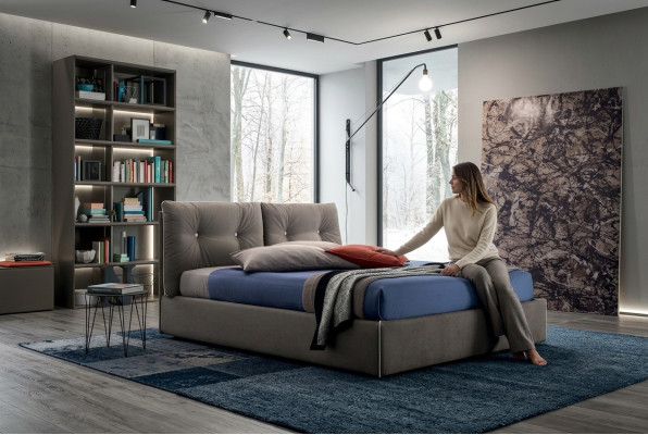 Łóżko podwójne Drewno Design 180x200cm Nowe Luksusowe Łóżko Sypialnia Włókienniczy Podkładka