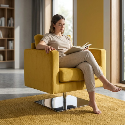 Fotel Krzesło Podkładka Telewizyjna TextileYellow Luxury Material Design Lounge Club Relaks Nowość