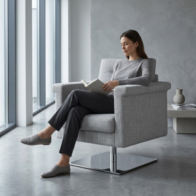 Design Couch Lounge Włókienniczy miejsce do siedzenia Szare Meble Jednomiejscowe Fotel Materiał Relaks Siedziba