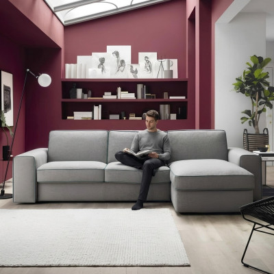 Nowoczesna Luksusowa Narożnik Włókienniczy Drewno Sofa L-Shape alfitalia Design Podkładka Salon
