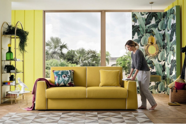 Design Pokój Dzienny Żółta Sofa 3 miejsce do siedzenia Alfitalia Materiał Couch Sofa Podkładka Sofy