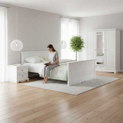 Designerska Sypialnia Łóżko 2x Szafki nocne Szafa Zestaw Nowość 180x200cm 4-częściowy