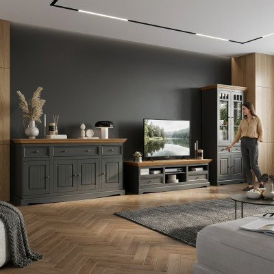 Jednostka ścienna Drewno Kredens + Kredens RTV Meble Włoskie Country House 3-częściowe. Ustaw nowy