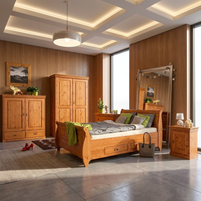 Zestaw Sypialnia Kompletny projekt Łóżko Classic Meble 5-częściowy Stolik nocny Country House