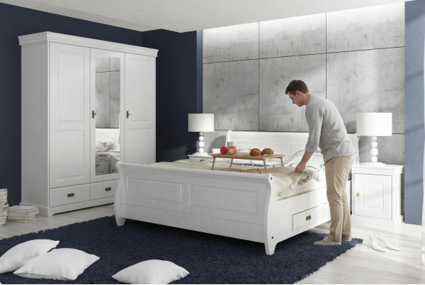 Sypialnia Zestaw Łóżko Stolik nocny Szafa Hotel łóżko Drewno Design 4-częściowy.