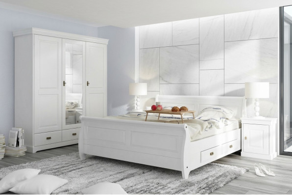 Sypialnia Zestaw Łóżko Stolik nocny Szafa Hotel łóżko Drewno Design 4-częściowy.