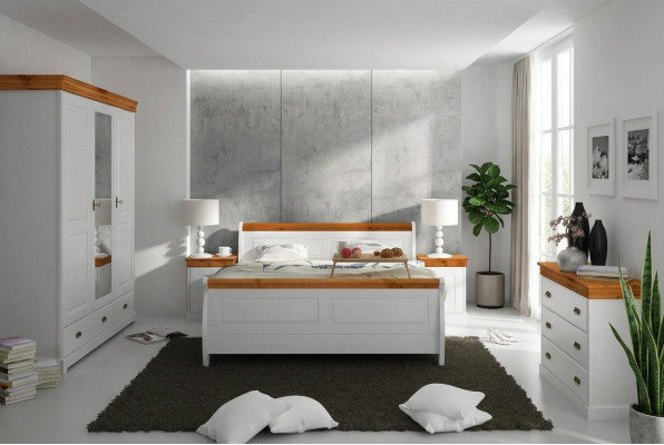 Country House Łóżko Szafa Stolik nocny Sypialnia Kompletny zestaw drewna 5szt. Nowy