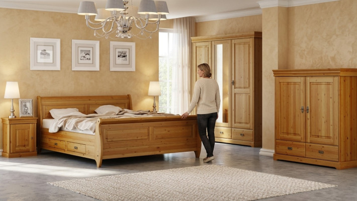 Design Sypialnia Obcios Kompletny zestaw Łóżko Szafa Stolik nocny 5-częściowy