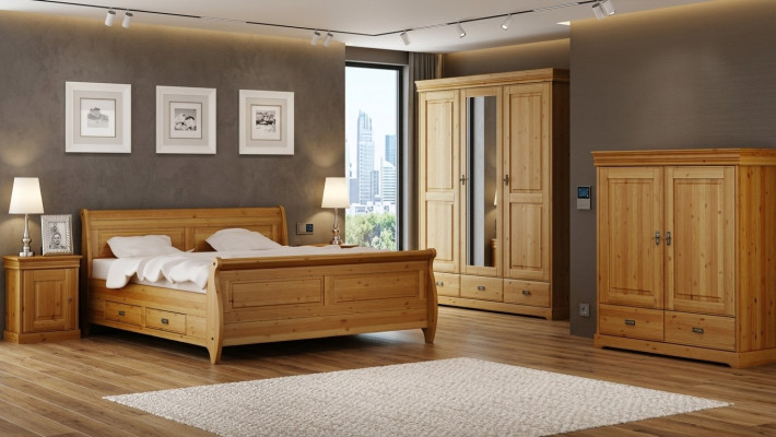Design Sypialnia Obcios Kompletny zestaw Łóżko Szafa Stolik nocny 5-częściowy