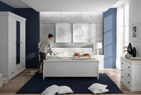 Meble Sypialnia Zestaw Design Łóżko 2x Stolik nocny Kredens Szafa Nowość 5szt