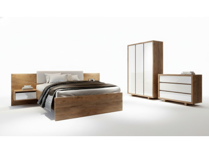 Kompletny zestaw Sypialnia Łóżko Stolik nocny Szafa Kredens design 5 sztuk.