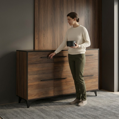 Komoda Kredens Designer Komody Szafa Design Drewno Półka Brązowa
