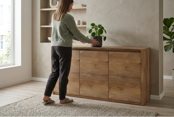 Nowoczesny kredens Drewno Kredens Szafka salonowa Komody 130cm XL, niskie deski