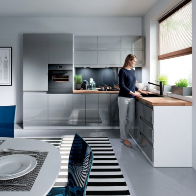 Nowoczesna Kuchnia L Line Kuchnie Szafa Design Meble Custom Made Kitchen Line Szara