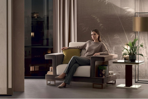 Fotel Design Krzesło Podkładka Club Relaks Nowy Materiał Włókienniczy Lounge TV 1 miejsce siedzące