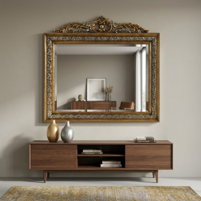 Klasyczny designerski Lustro połysk ścienny Square Baroque Gold Model BV1579O