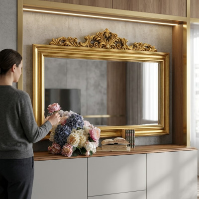Klasyczny Designer Oryginalne Drewno Rama XXL Lustro 184x117 Lustro - Model BV