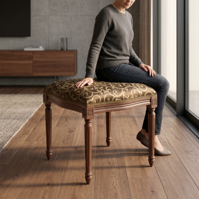 Designerski stołek do salonu Stołek Drewno Włókienniczy podnóżek Ottoman pufa