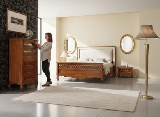 Design Klasyczne Luksusowe Meble Nowoczesne Łóżko 2x Stolik nocny Zestaw Sypialnia 4-częściowy