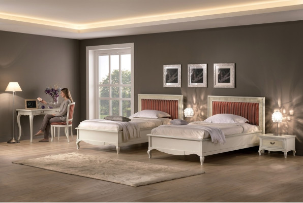 Design Sypialnia Kompletny zestaw Sypialnia 6-częściowy Łóżko Stolik nocny Sekretarzyk Drewno