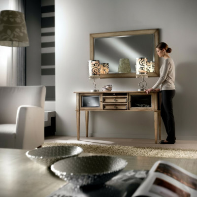 Konsola w stylu country house Toaletka z Lustro Stół konsolowy Brown