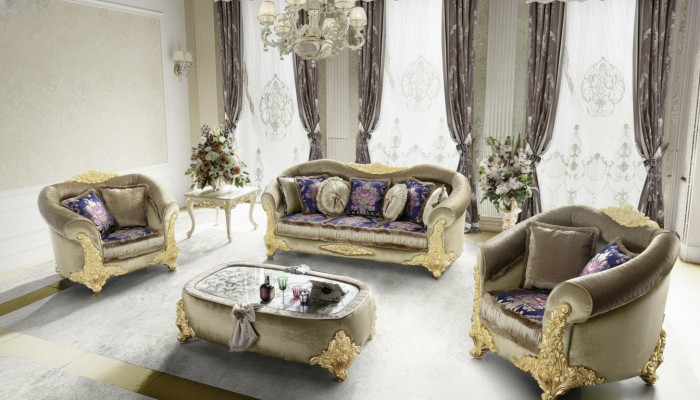 Sofa Podkładka 3 2 1 miejsce do siedzenia Baroque Drewno 3-częściowa. Luksusowe Meble Klasyczny Zestaw sofowy