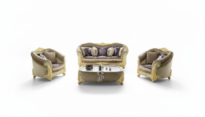 Sofa Podkładka 3 2 1 miejsce do siedzenia Baroque Drewno 3-częściowa. Luksusowe Meble Klasyczny Zestaw sofowy