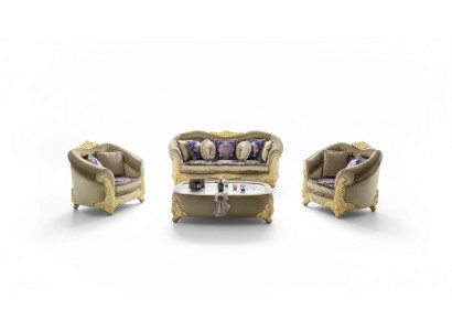 Sofa Podkładka 3 2 1 miejsce do siedzenia Baroque Drewno 3-częściowa. Luksusowe Meble Klasyczny Zestaw sofowy