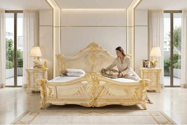 Classic Sypialnia Hotel Łóżko Barokowe Meble Drewno łóżko Włochy Luxury
