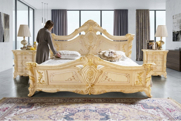 Sypialnia Zestaw Design Art Deco Luksusowe łóżko Łóżko Stolik nocny 3 sztuki.