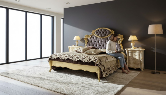 Łóżko Sypialnia Zestaw Design Meble Classic Łóżko luksusowe Nowość 2x Stolik nocny 3-częściowy.