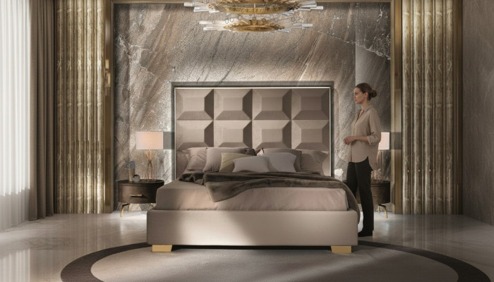 Design Modern Luxury Sypialnia Stolik nocny Łóżko 3-częściowe. Zestaw Sypialni