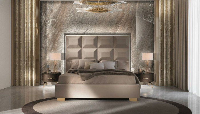 Design Modern Luxury Sypialnia Stolik nocny Łóżko 3-częściowe. Zestaw Sypialni