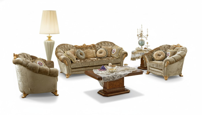 Luksusowe Meble Zestaw sofowy Kanapa Sofa Barokowy Rokoko Podkładka 3+1+1 miejsce do siedzenia Drewno 3-częściowa